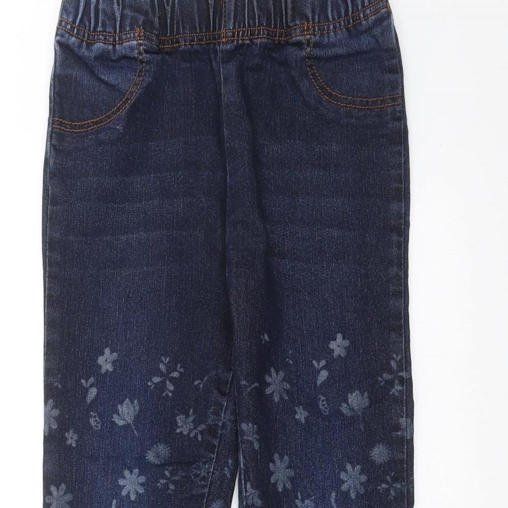 Outfit Kids Girls Blue Floral Denim Skinny Jeans Size 5-6 Years