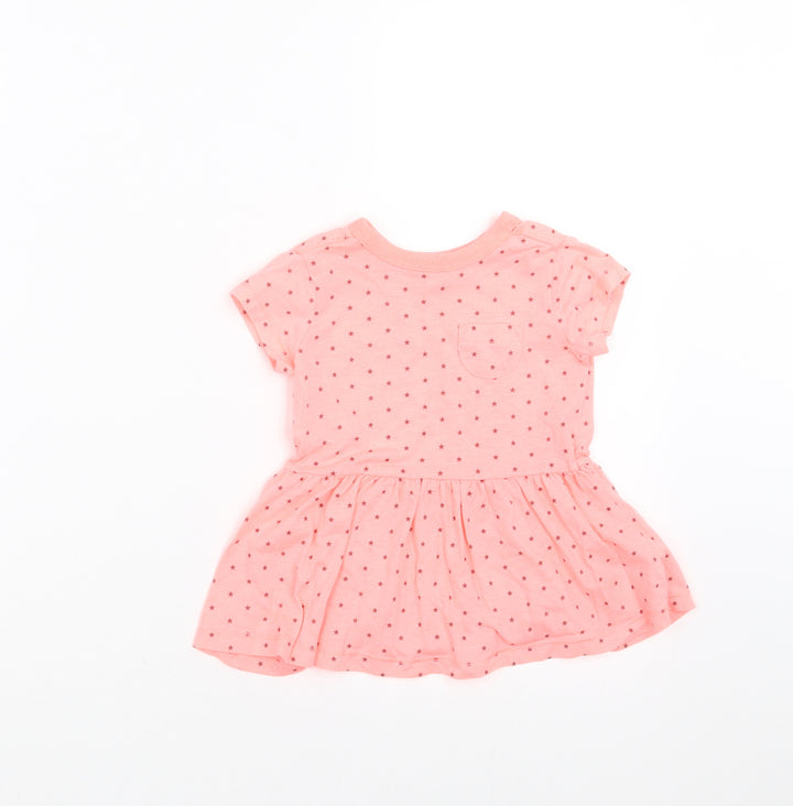 NEXT Girls Orange Geometric T-Shirt Dress Size 6-9 Months - Star Pattern