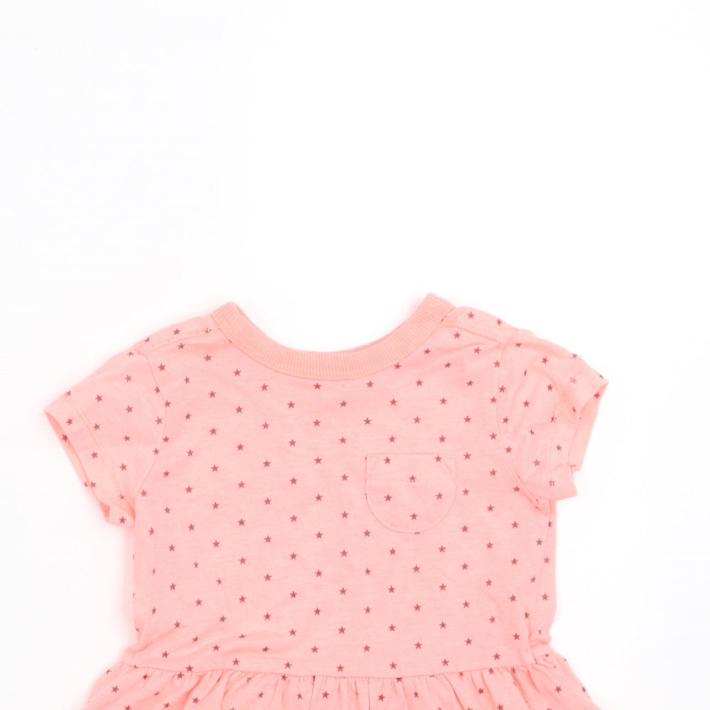 NEXT Girls Orange Geometric  T-Shirt Dress  Size 6-9 Months  - Star Pattern