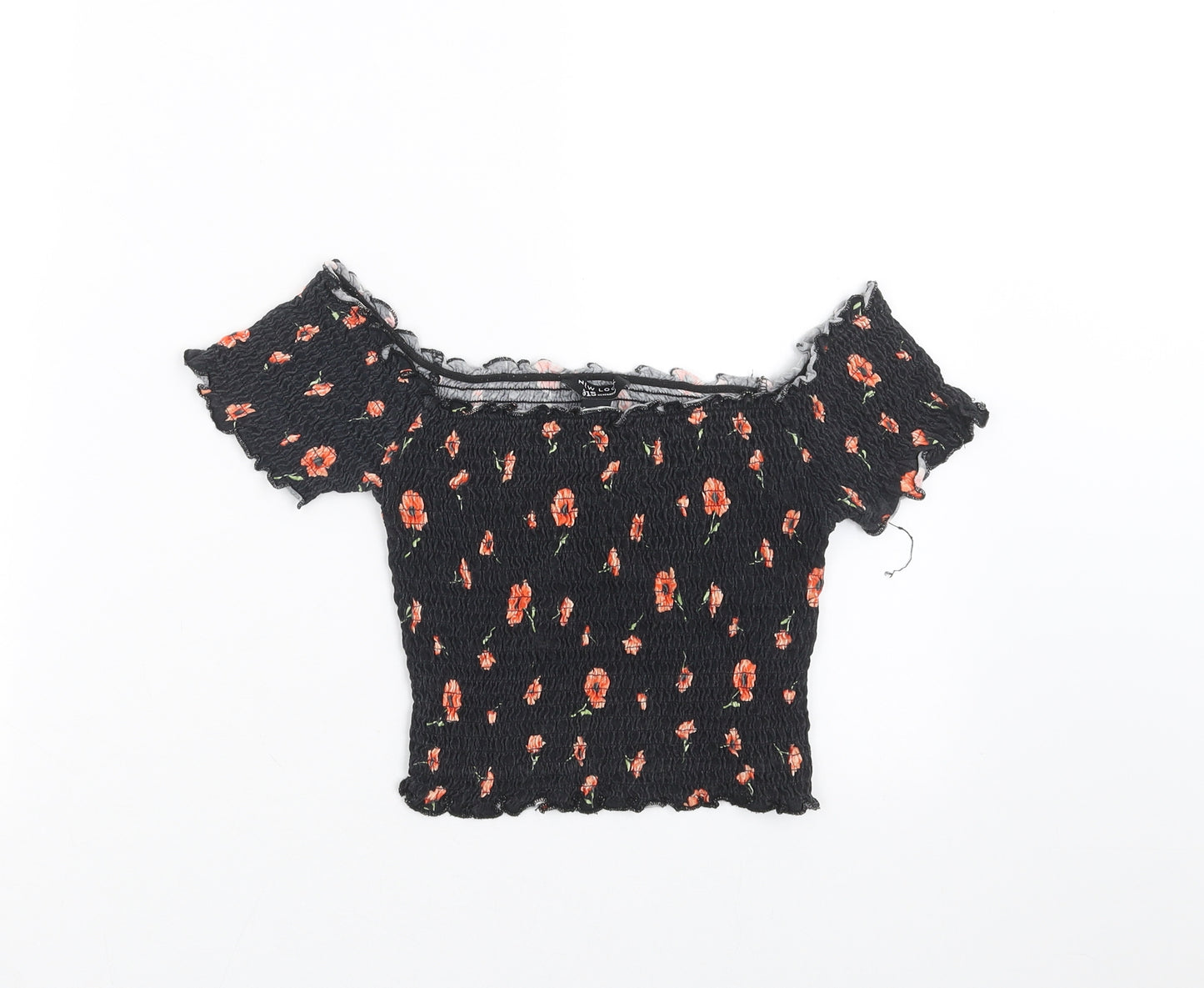 New Look Girls Black Floral  Cropped T-Shirt Size 12-13 Years