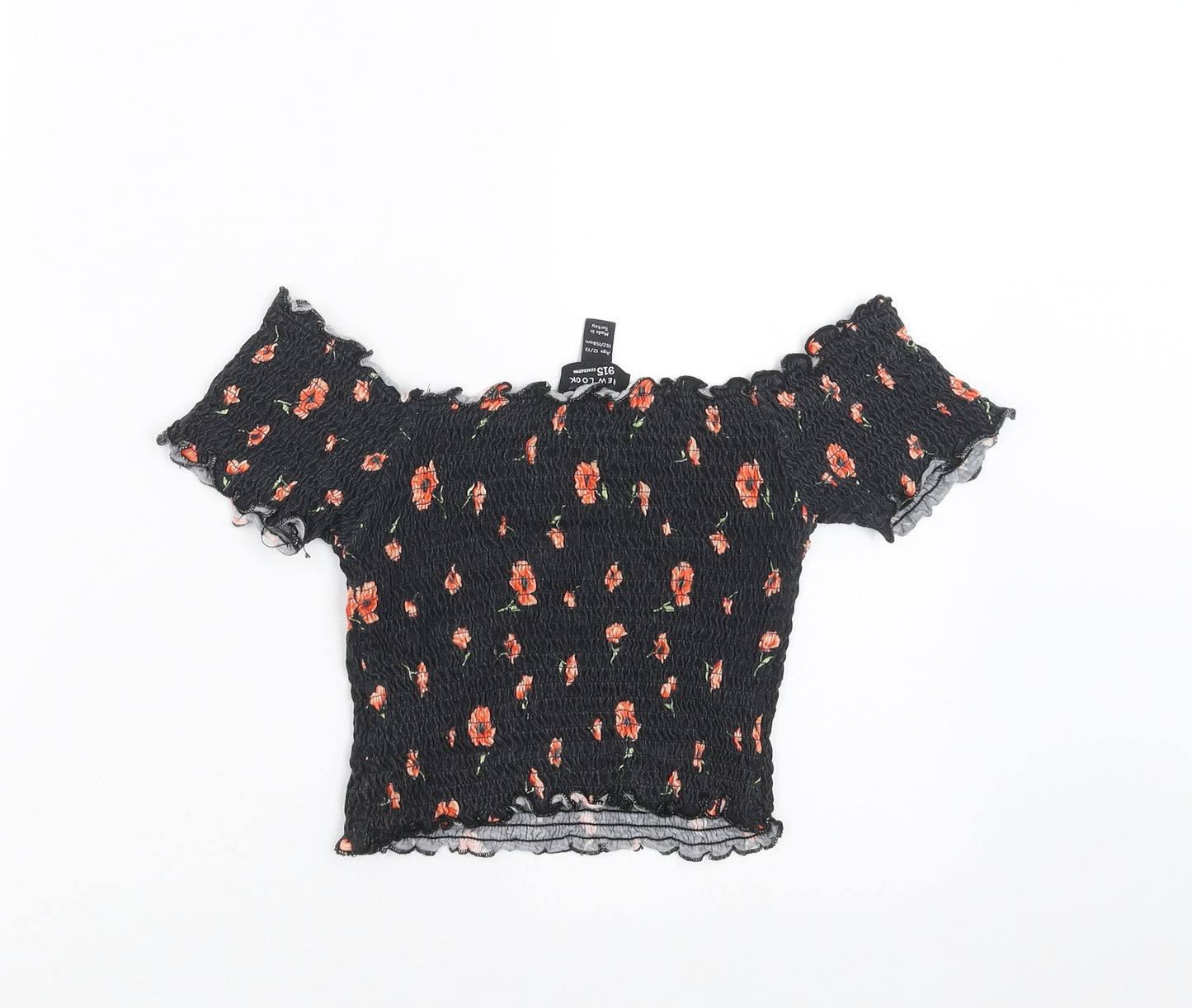 New Look Girls Black Floral  Cropped T-Shirt Size 12-13 Years