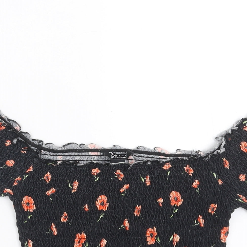 New Look Girls Black Floral  Cropped T-Shirt Size 12-13 Years