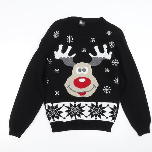 Sapphire Womens Black  Knit Pullover Jumper Size M  - Rudolph Christmas
