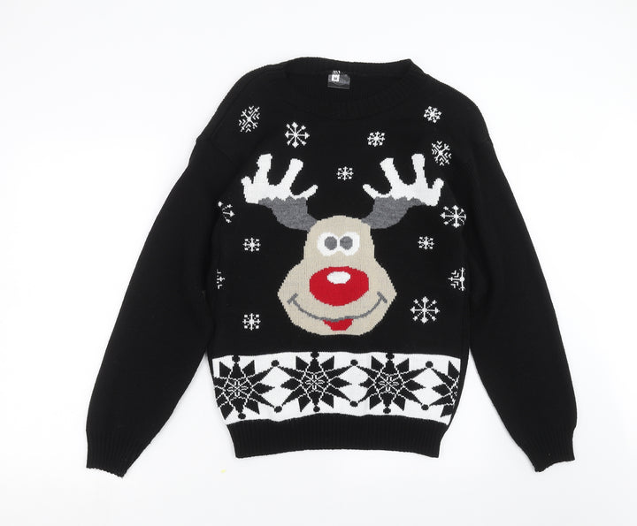 Sapphire Womens Black Knit Pullover Jumper Size M - Rudolph Christmas