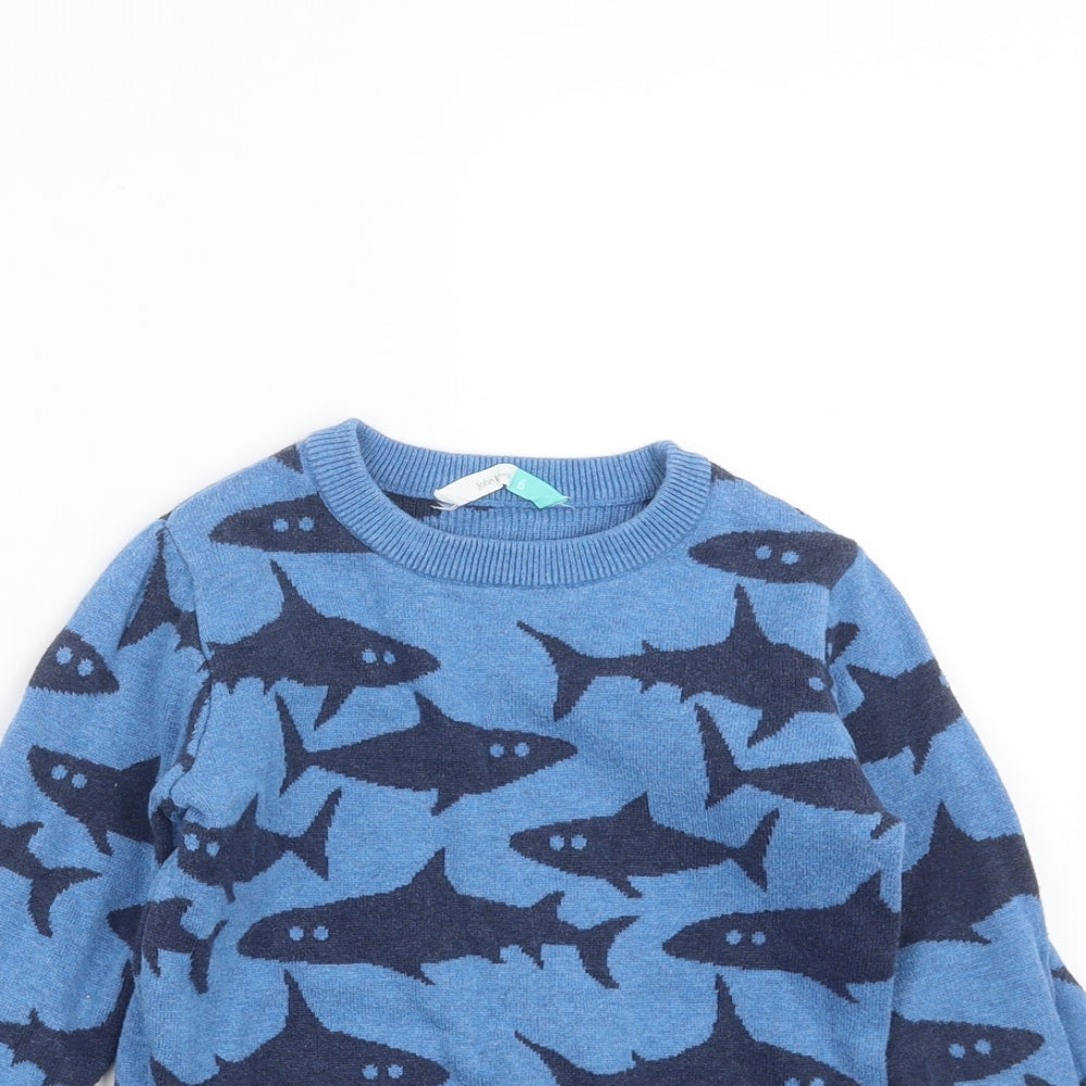 John Lewis Boys Blue  Knit Pullover Jumper Size 6 Years  - shark