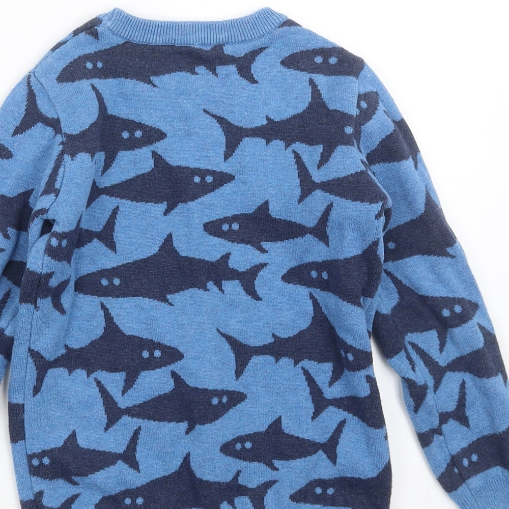 John Lewis Boys Blue  Knit Pullover Jumper Size 6 Years  - shark