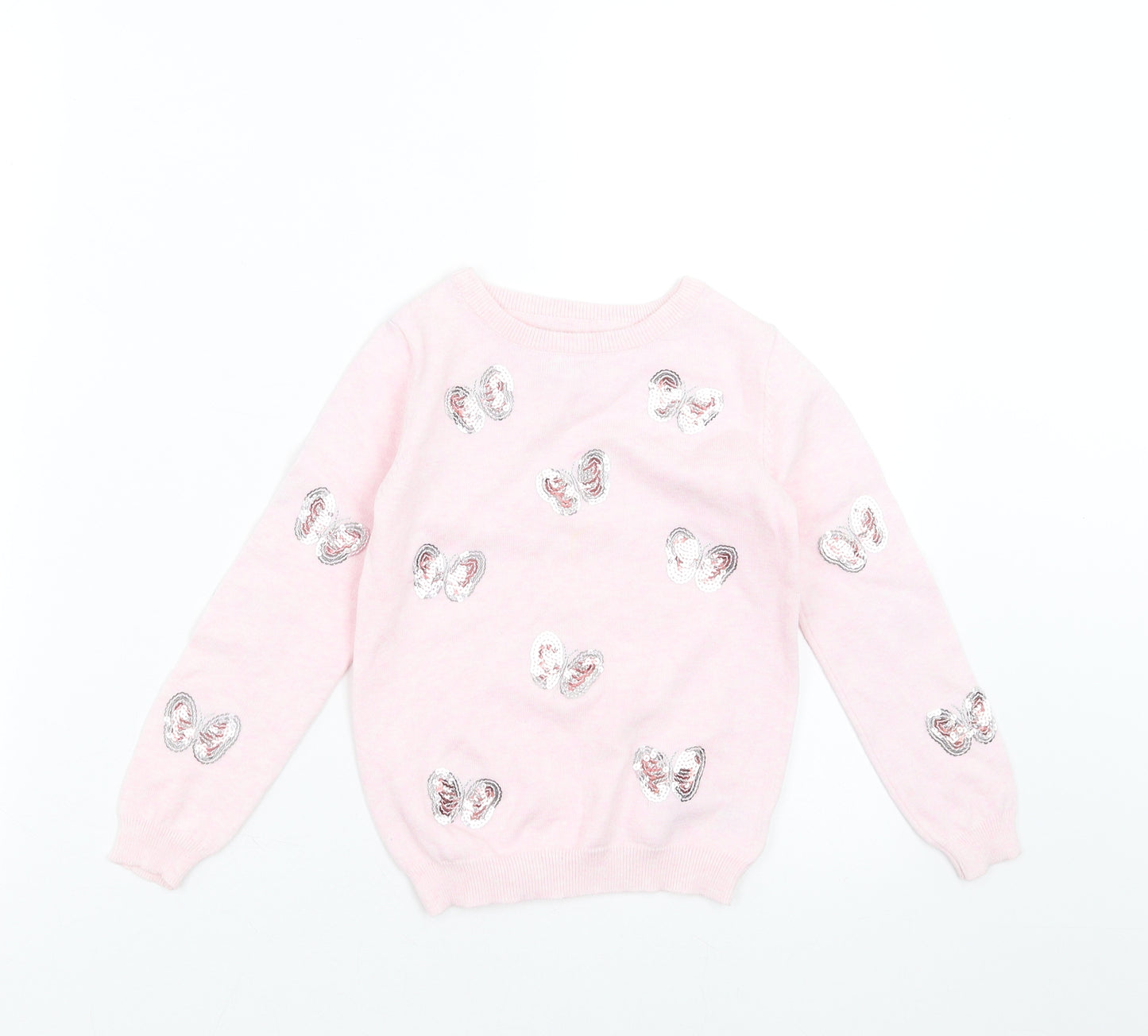 Primark Girls Pink  Knit Pullover Jumper Size 4-5 Years  - butterflies
