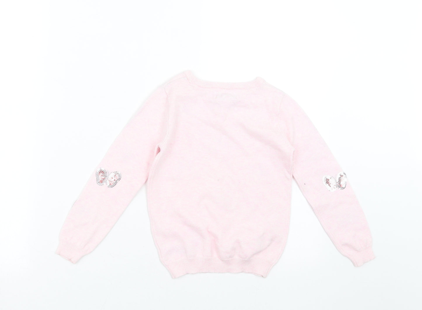 Primark Girls Pink  Knit Pullover Jumper Size 4-5 Years  - butterflies