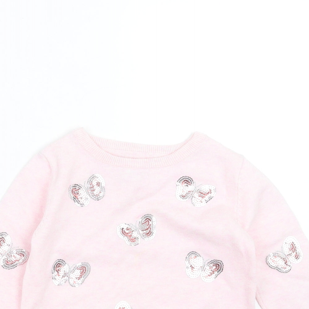 Primark Girls Pink  Knit Pullover Jumper Size 4-5 Years  - butterflies