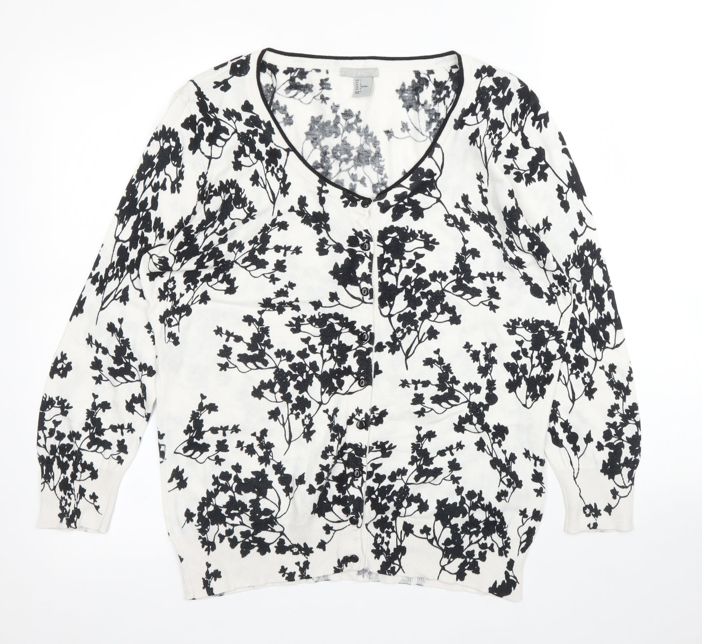 H&M Womens White Floral  Basic Blouse Size L