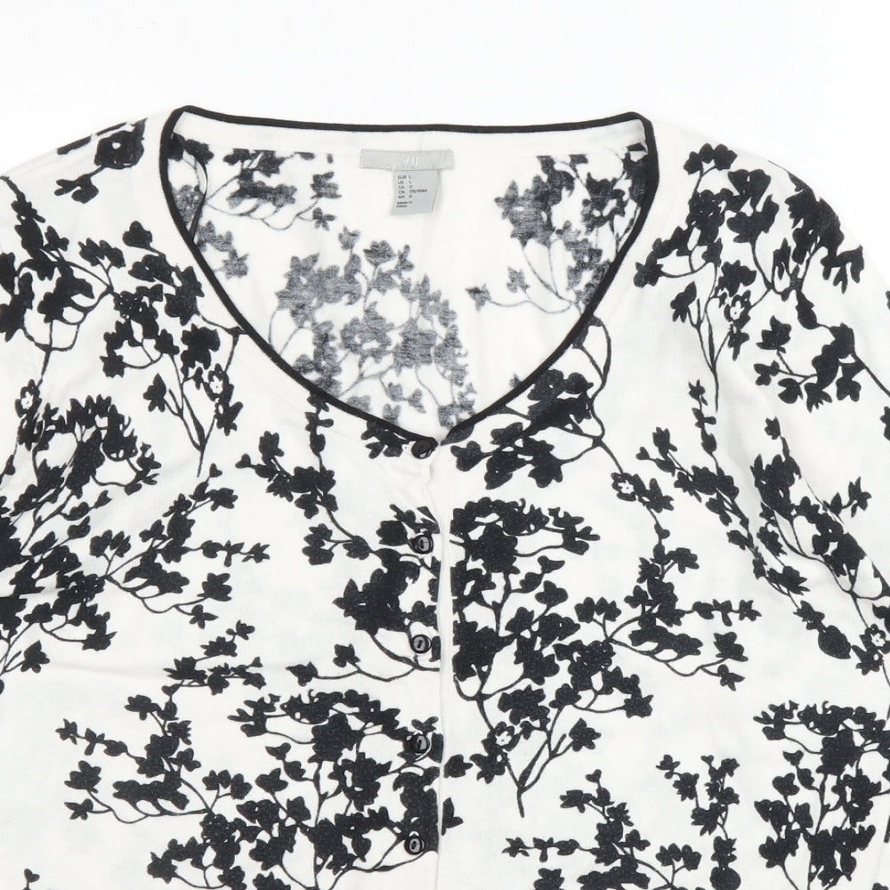 H&M Womens White Floral  Basic Blouse Size L