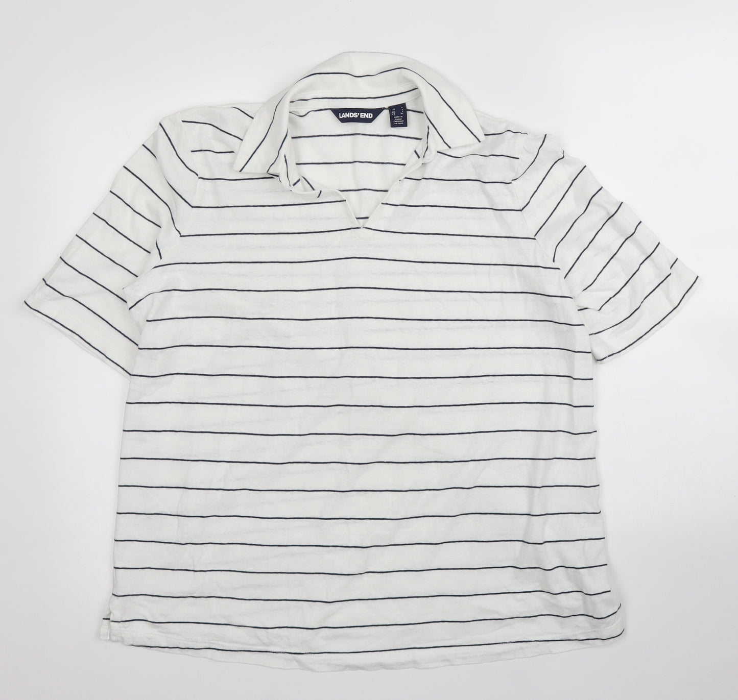 Lands' End Mens White Striped   T-Shirt Size L
