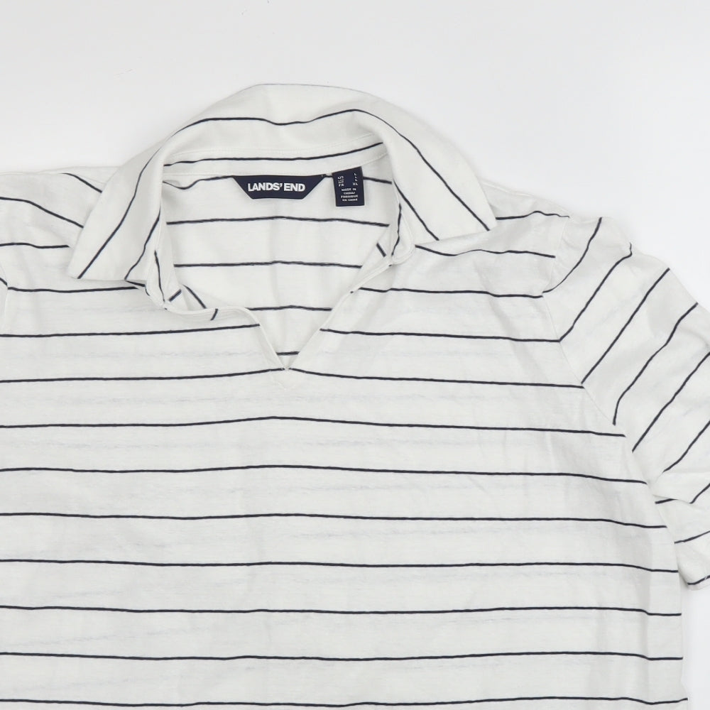 Lands' End Mens White Striped   T-Shirt Size L
