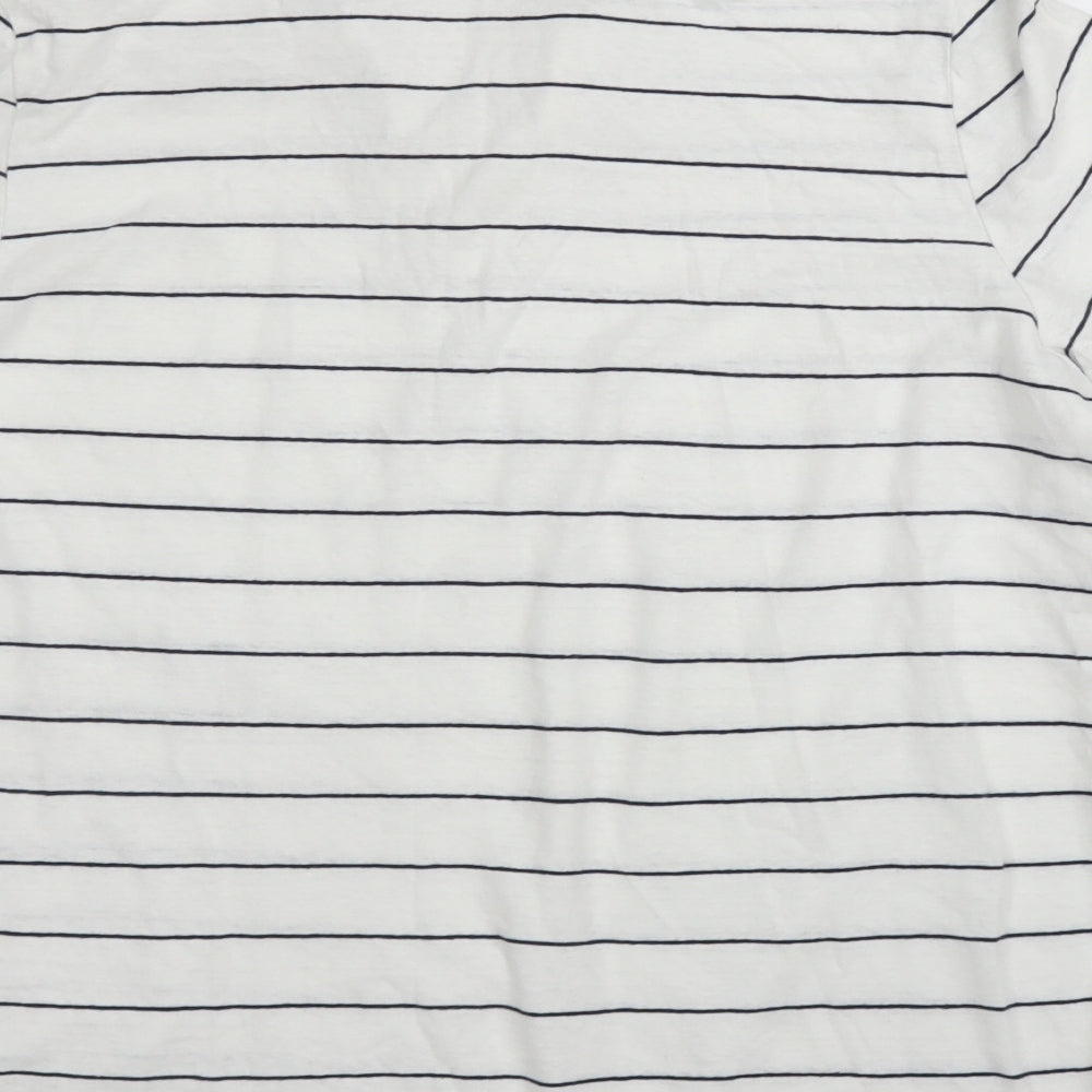 Lands' End Mens White Striped   T-Shirt Size L