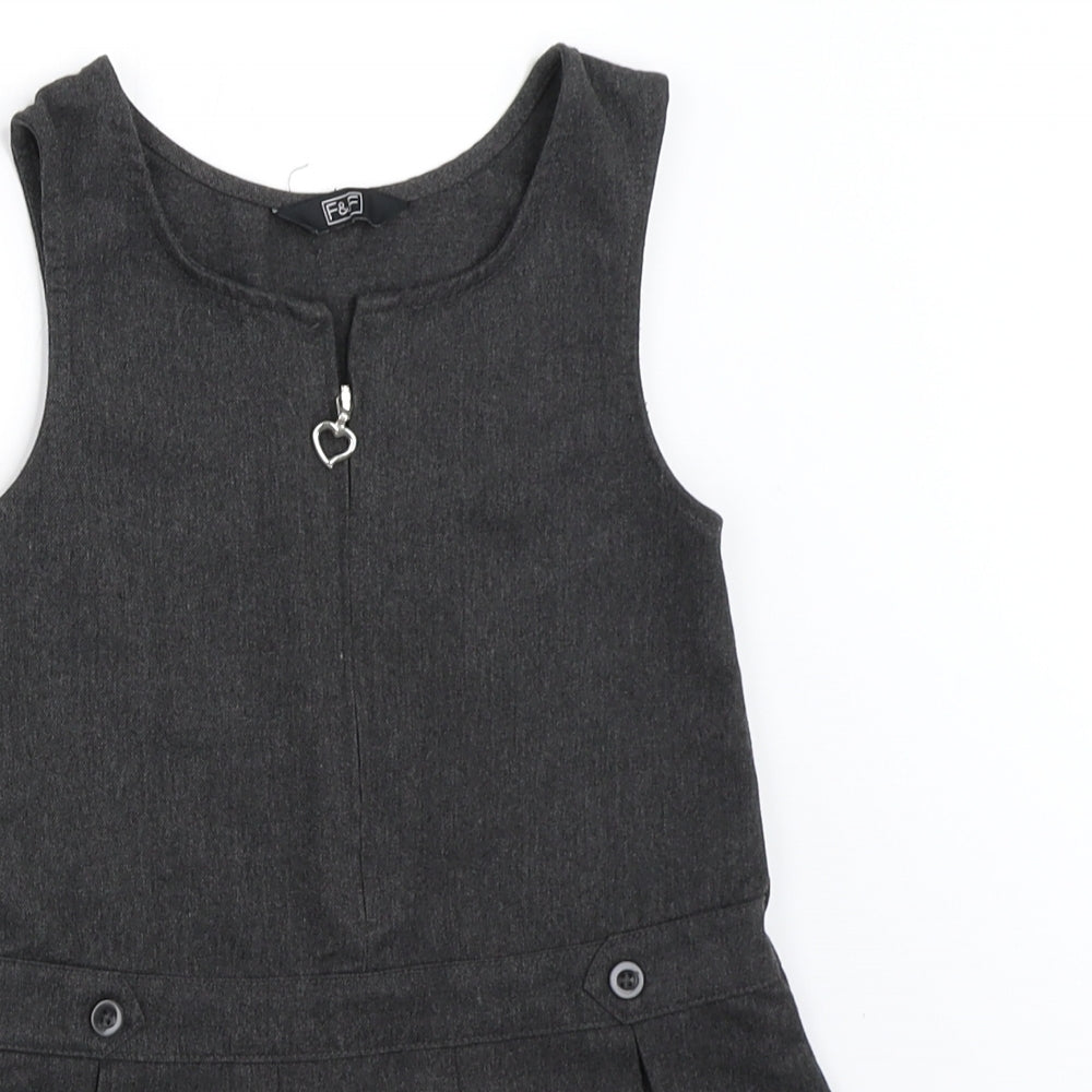 F&F Girls Grey   Pinafore/Dungaree Dress  Size 3-4 Years  - school dress