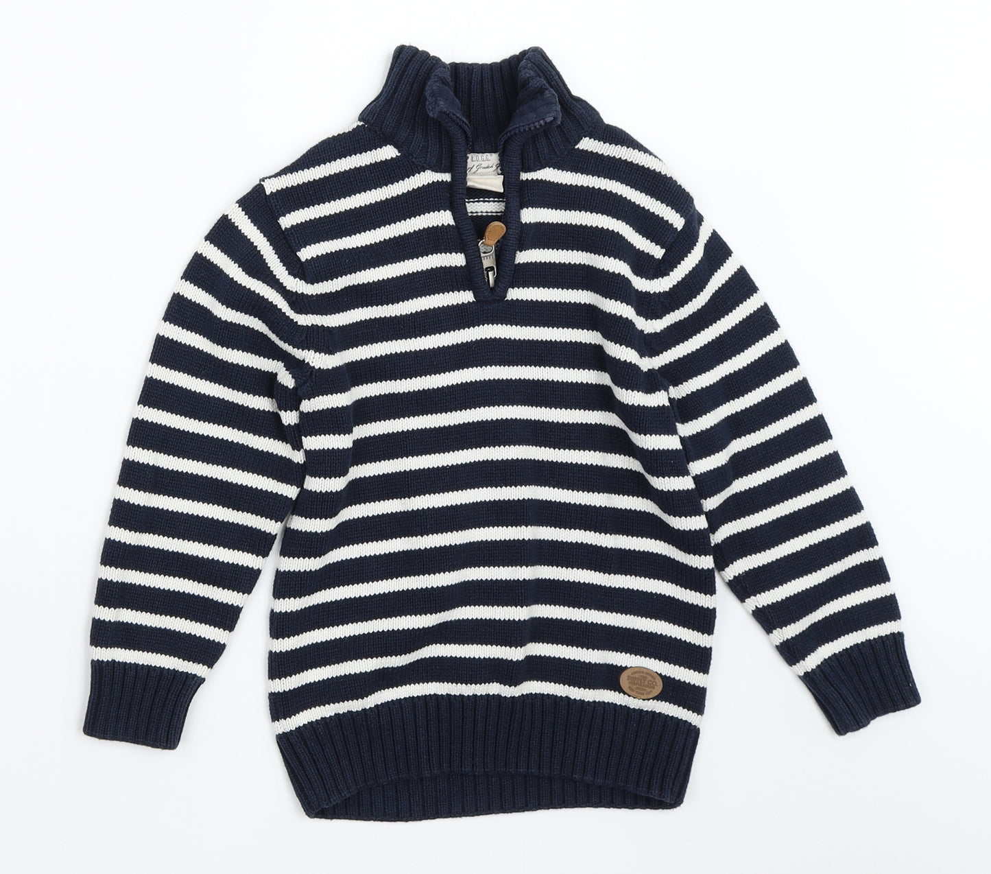 H&M Boys Blue Striped  Henley Jumper Size 5-6 Years