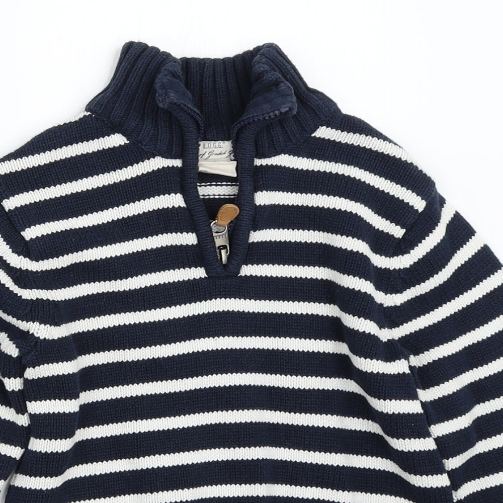 H&M Boys Blue Striped  Henley Jumper Size 5-6 Years
