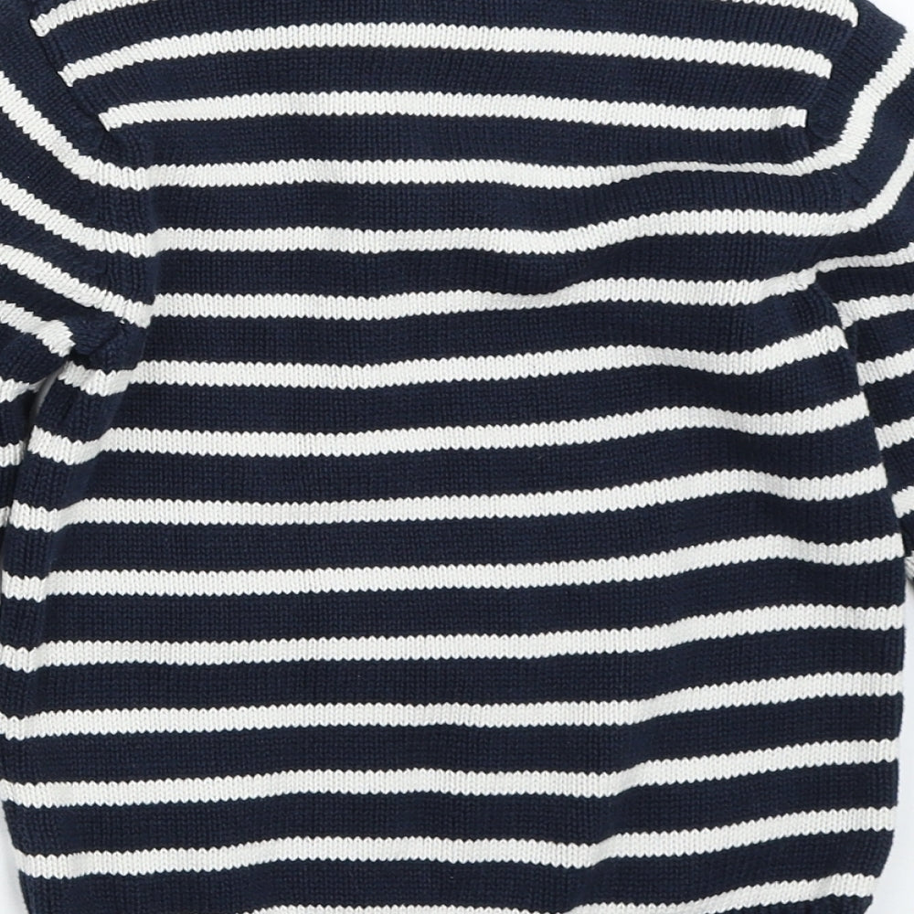 H&M Boys Blue Striped  Henley Jumper Size 5-6 Years