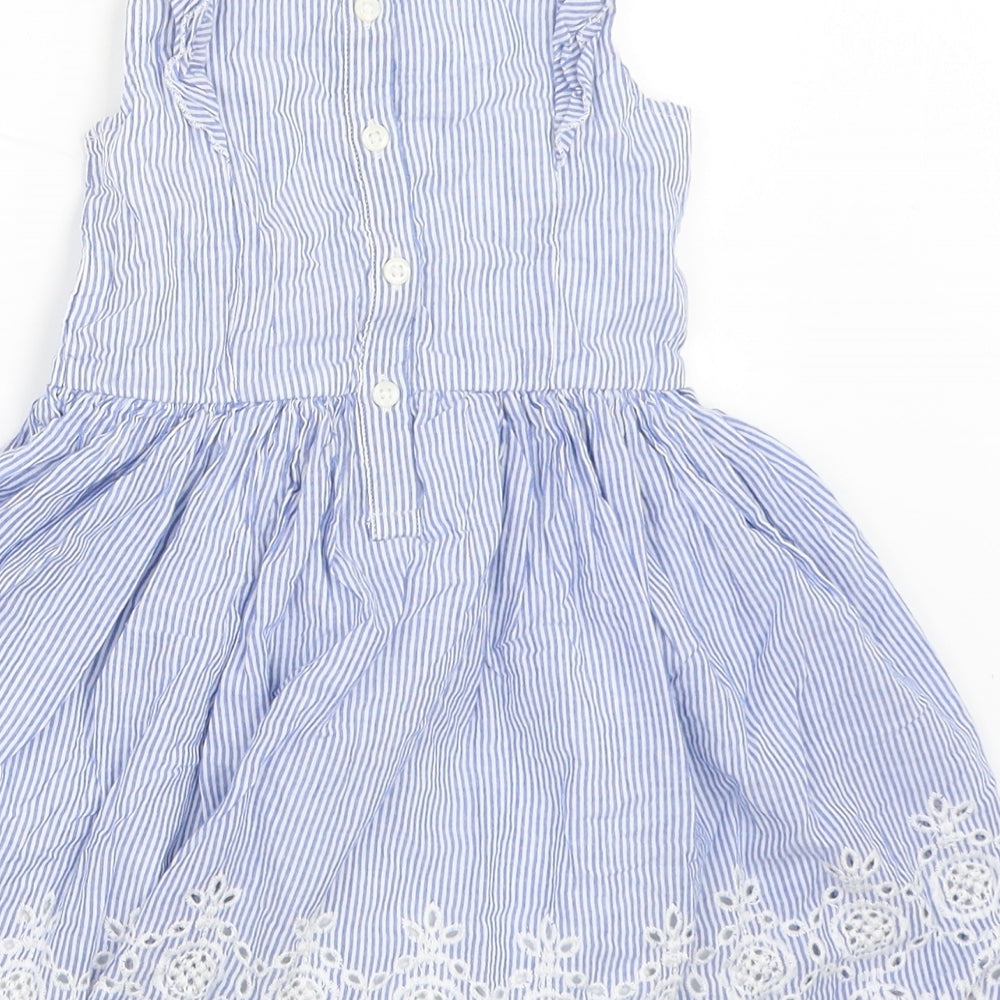 Matalan Girls Blue Striped  Fit & Flare  Size 2-3 Years