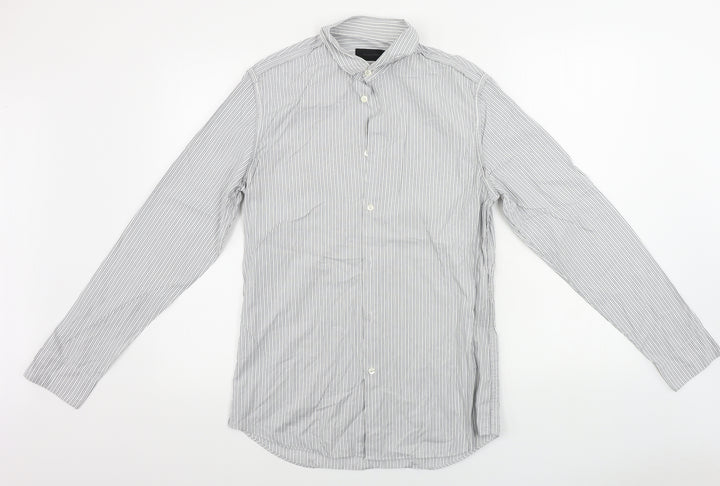 NICOLE FARHI  Mens Grey Striped   Button-Up Size 15
