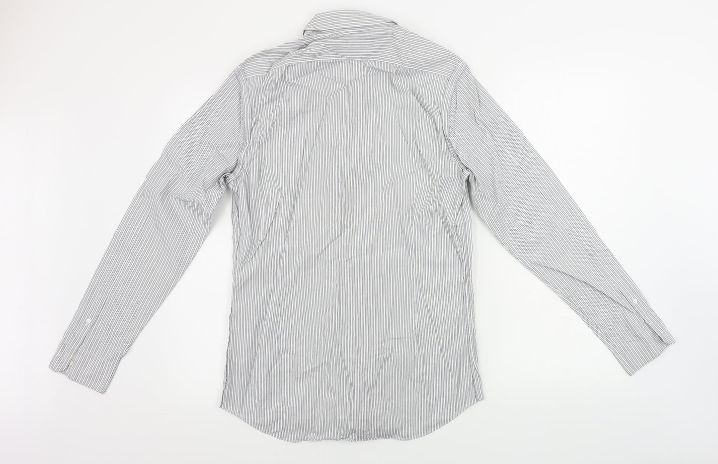 NICOLE FARHI  Mens Grey Striped   Button-Up Size 15