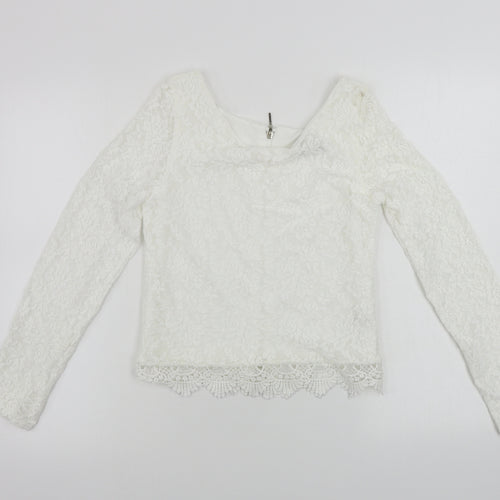 Reyon  Womens White Floral  Basic T-Shirt Size L
