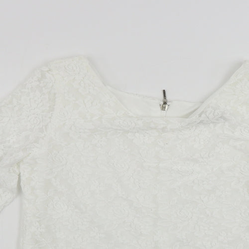 Reyon  Womens White Floral  Basic T-Shirt Size L