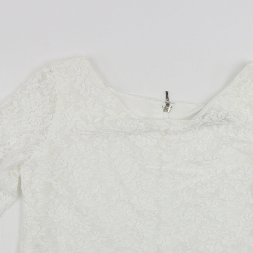 Reyon  Womens White Floral  Basic T-Shirt Size L