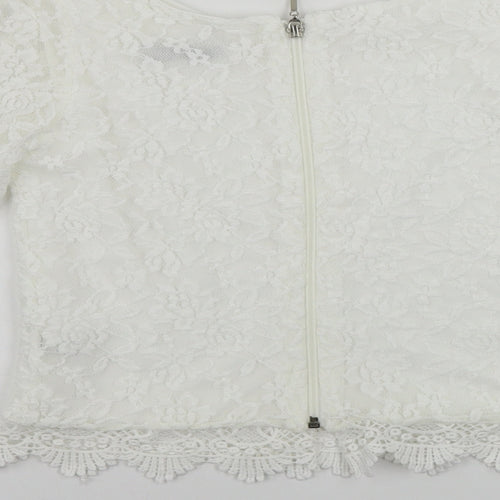 Reyon  Womens White Floral  Basic T-Shirt Size L