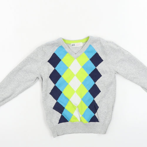 H&M  Boys Grey Geometric  Pullover Jumper Size 2-3 Years