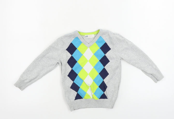 H&M Boys Grey Geometric Pullover Jumper Size 2-3 Years