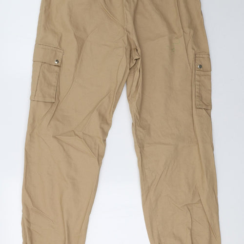 PRETTYLITTLETHING Womens Beige   Cargo Trousers Size 16 L32 in