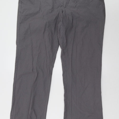 Marks and Spencer Womens Grey Striped  Trousers  Size 14 L33 in