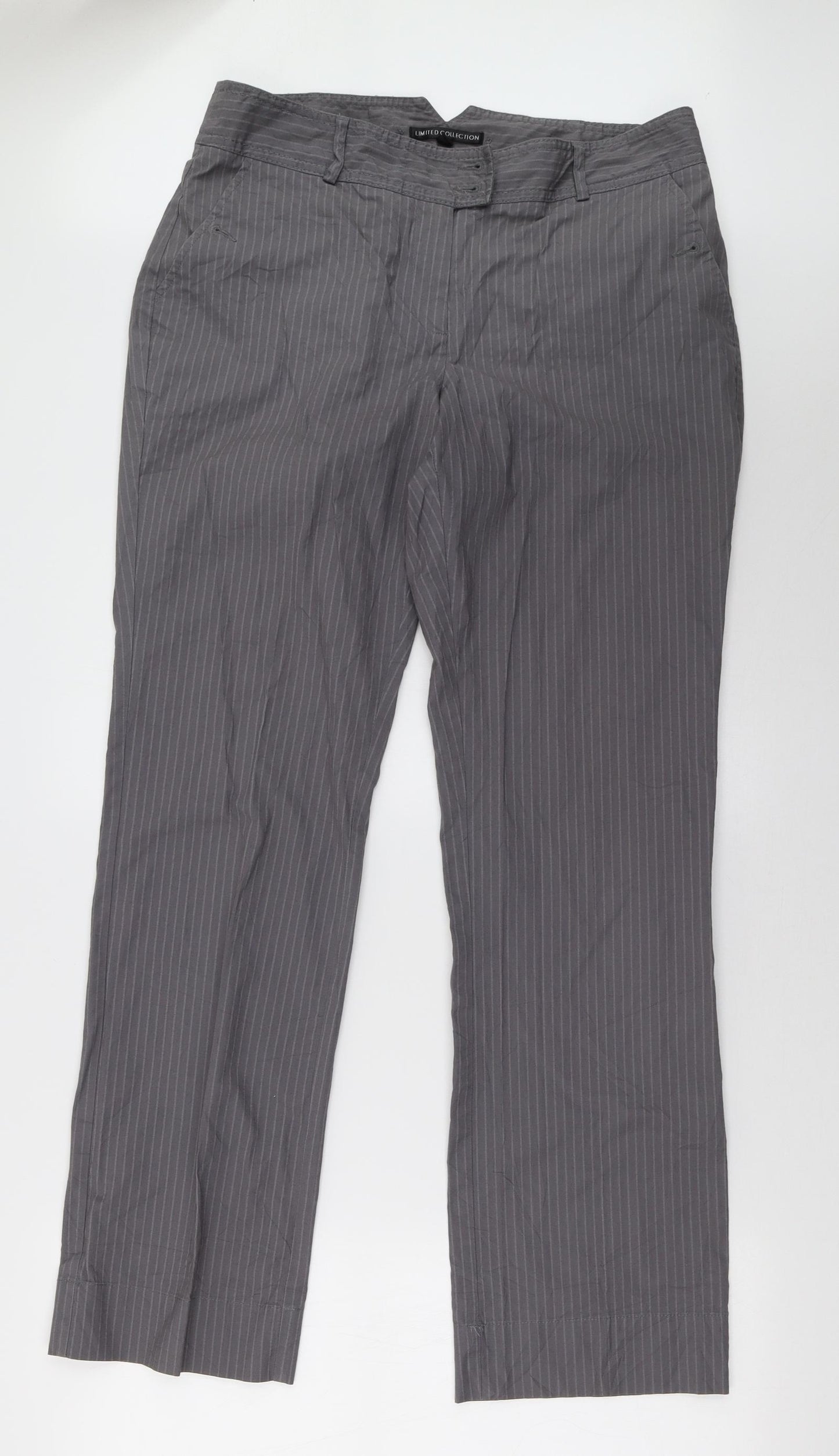 Marks and Spencer Womens Grey Striped  Trousers  Size 14 L33 in
