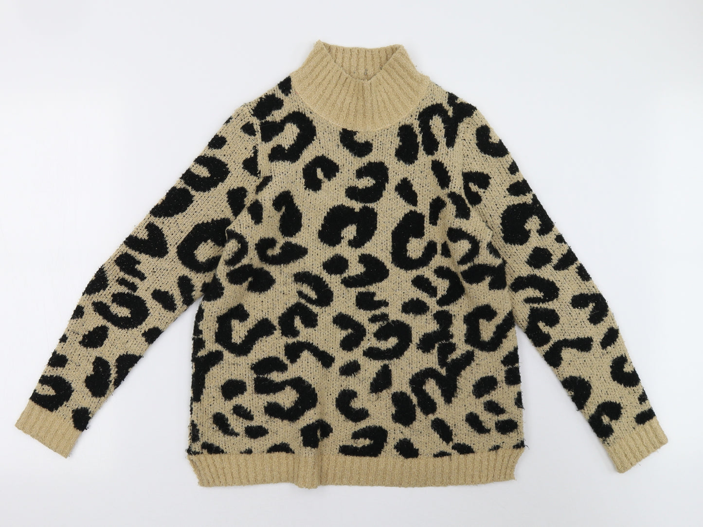 M&Co Womens Beige Animal Print Knit Pullover Sweatshirt Size 10