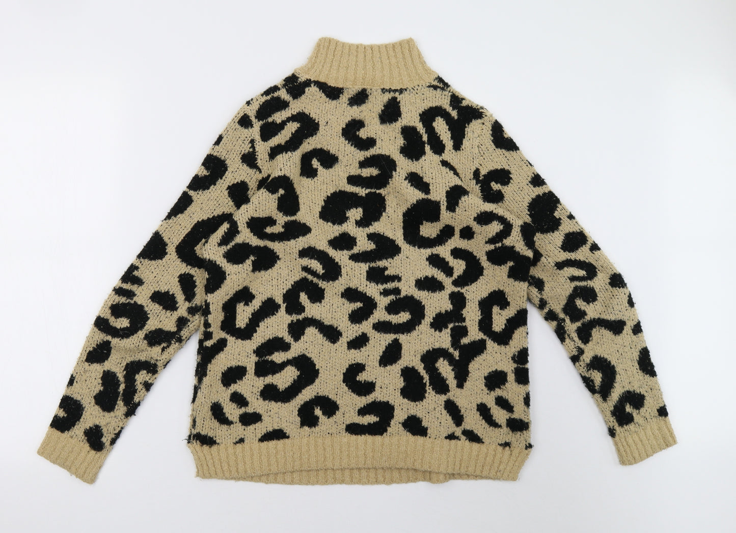 M&Co Womens Beige Animal Print Knit Pullover Sweatshirt Size 10