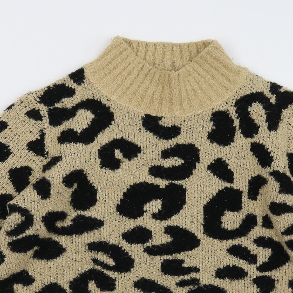 M&Co Womens Beige Animal Print Knit Pullover Sweatshirt Size 10