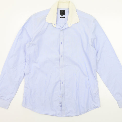 t&w Mens Blue Striped   Button-Up Size 16