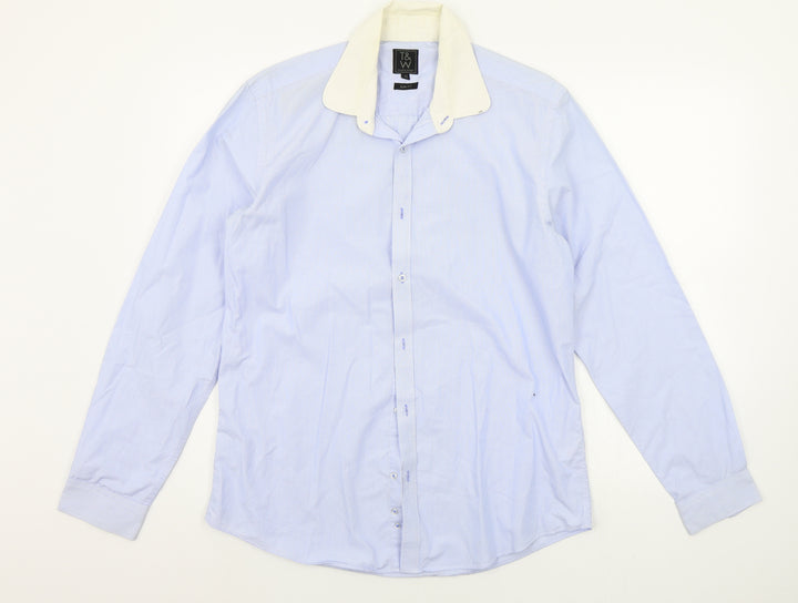 t&w Mens Blue Striped Button-Up Size 16