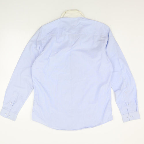 t&w Mens Blue Striped   Button-Up Size 16