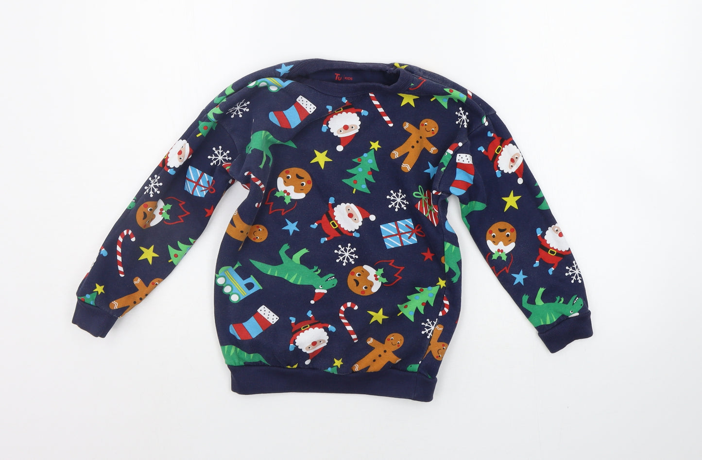 TU Boys Blue Geometric  Pullover Jumper Size 5-6 Years  - CHRISTMAS
