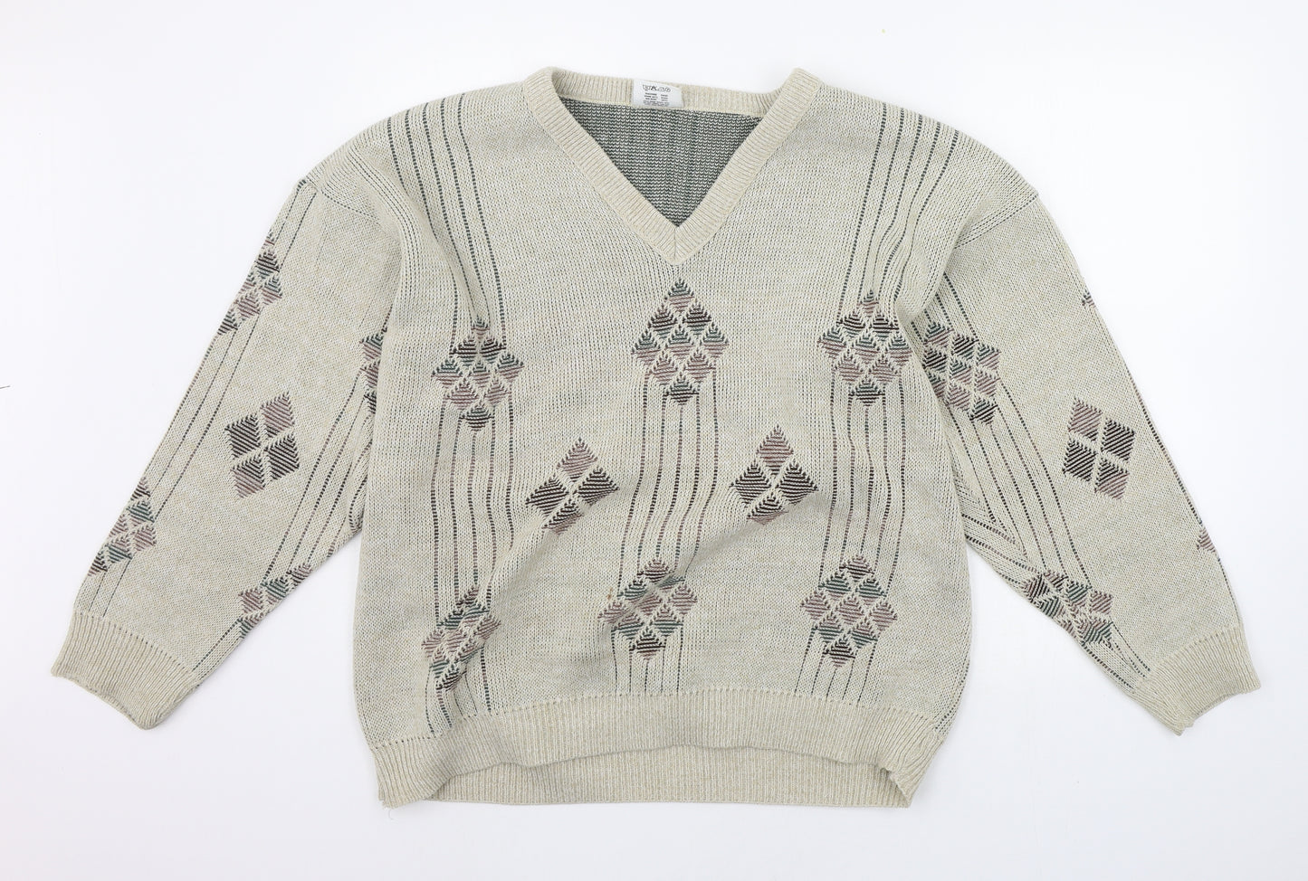 Menswear Mens Beige Geometric  Pullover Jumper Size L