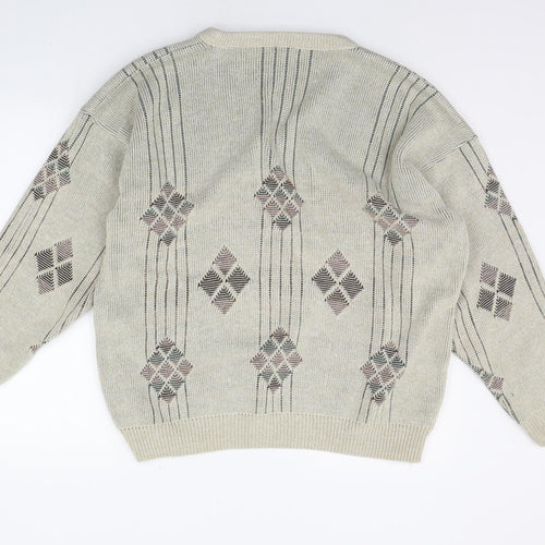 Menswear Mens Beige Geometric  Pullover Jumper Size L