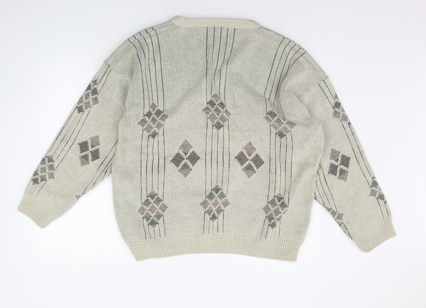 Menswear Mens Beige Geometric  Pullover Jumper Size L
