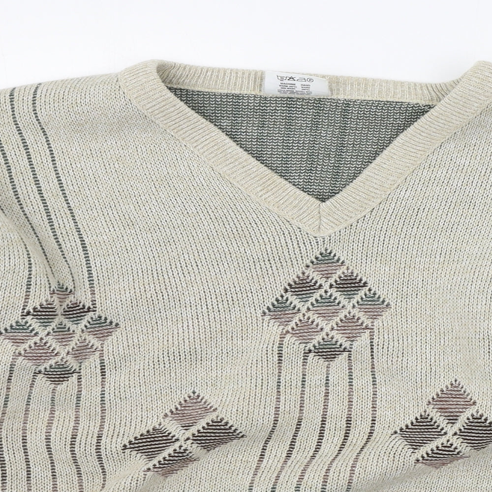 Menswear Mens Beige Geometric  Pullover Jumper Size L
