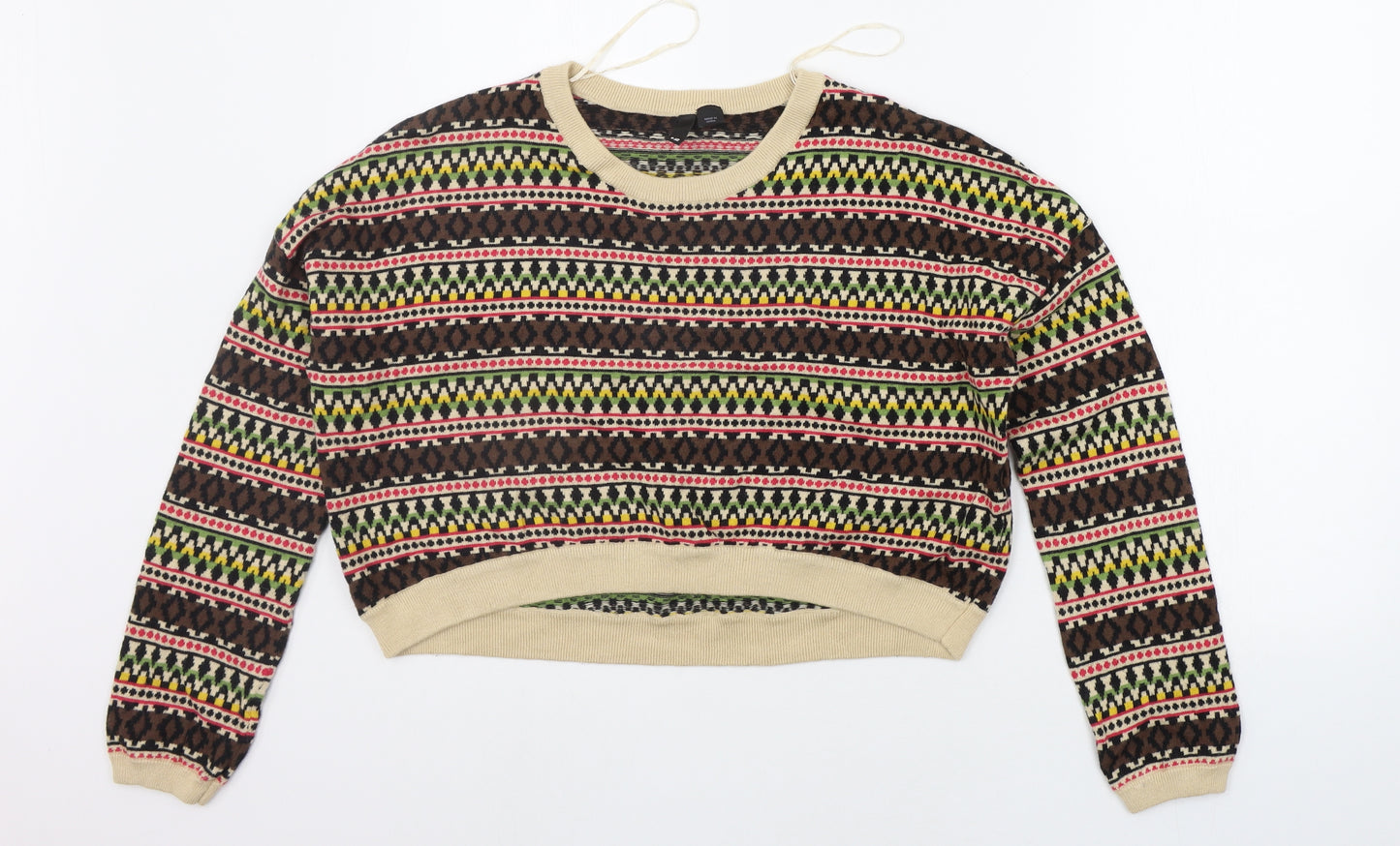 Divided Womens Beige Geometric  Pullover Jumper Size 12