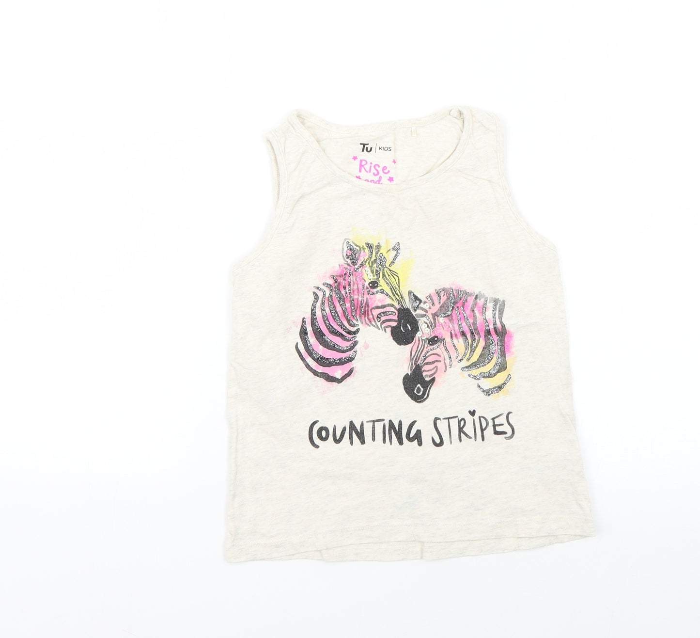 TU Girls White Geometric  Basic T-Shirt Size 8-9 Years