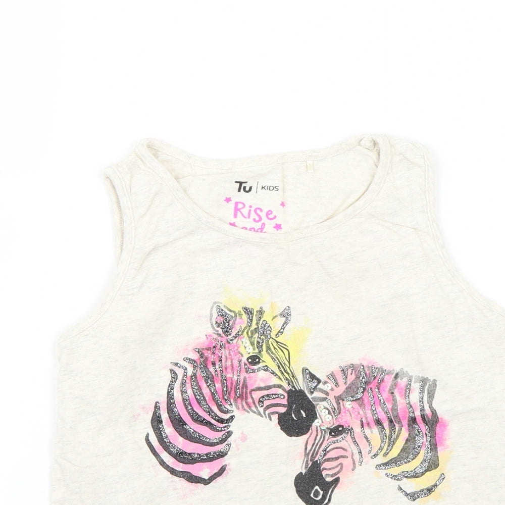 TU Girls White Geometric  Basic T-Shirt Size 8-9 Years
