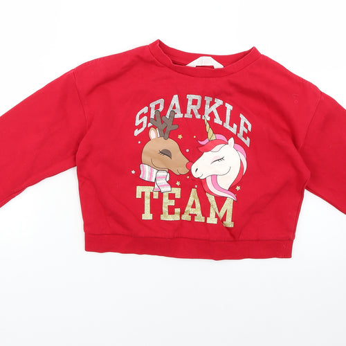 H&M Girls Red Geometric  Pullover Jumper Size 9-10 Years