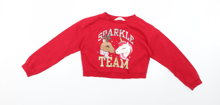 H&M Girls Red Geometric  Pullover Jumper Size 9-10 Years
